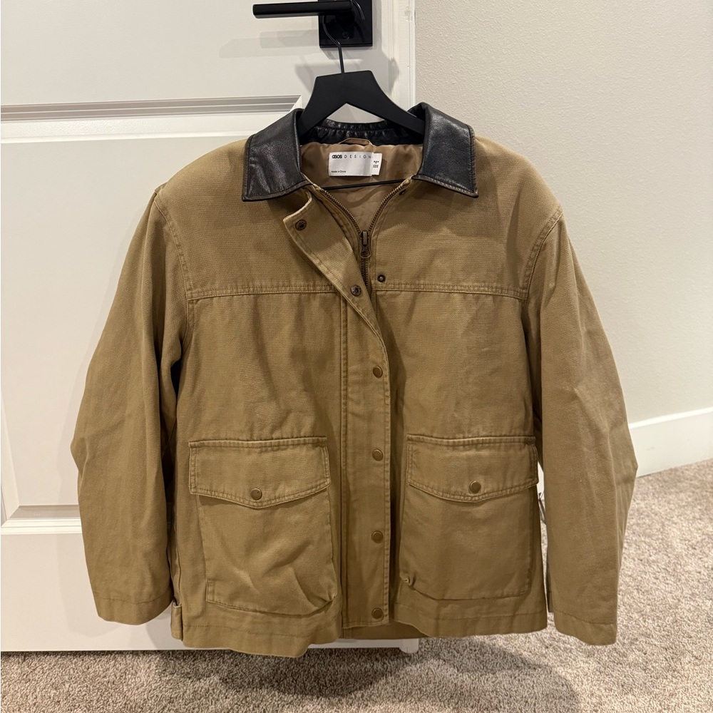 Women’s Oversized Tan Jacket with Leather Black Collar (ASOS)
